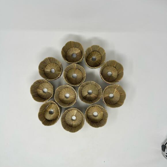 Vintage Tiki Bar Cup Holders Tan Multi Scalloped Woven Straw Japan Set of 12 - Picture 4 of 8